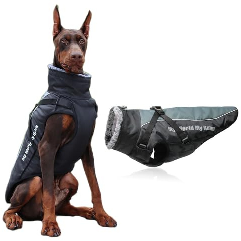 Coogime Hundjacka för medelstora och stora hundar, vattentät, vinter (XL-6XL) (svart, 5XL)