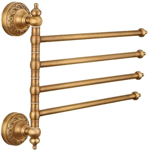MKAK Badezimmerregale Handtuchständer, europäische Wand Hanging Rack Four-bar Handtuchständer Küche Antik Kupfer Rotierender Handtuchständer Bad Handtuchstange