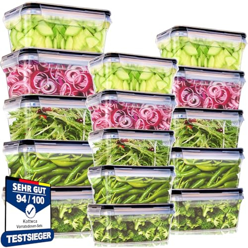 Kottwca Frischhaltedosen mit Deckel Set, 15 Stücke Große Kapazität Tupperdosen Set (5x0,5L+5x1,0L+5x1,5L), Küche Meal Prep Boxen 100% Auslaufsicher BPA-Frei Brotdosen für Mikrowellen Kühlschrank