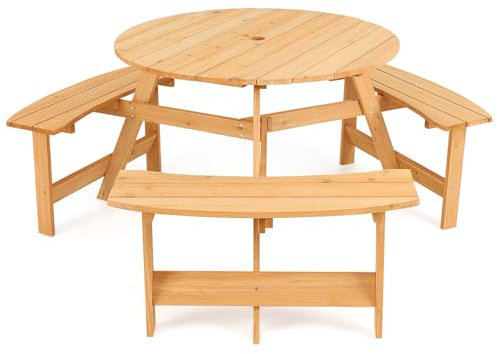 COSTWAY Kindersitzgruppe, Kinder Picknicktisch mit Bänke & Schirmloch, Kindersitzgarnitur aus Holz, Sitzgarnitur, Sitzgruppe Outdoor, Gartenmöbel für Garten, Hinterhof, Terrasse, Natur