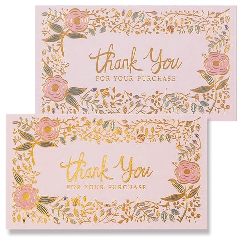 Thank You For Your Order Cards, 100-Pack Floral Thank You For Your Purchase Cards, 2 x 3.5 Inches, Business Card Size