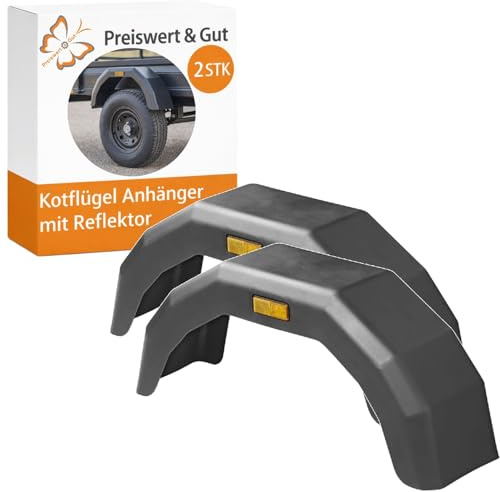 2 STK Kotflügel PKW Anhänger Kunststoff robust mit Reflektor 13 Zoll | Robuste Anhängerkotflügel als elastisches Schutzblech, UV-beständig und mit den Maßen 805 x 325 x 203 mm.