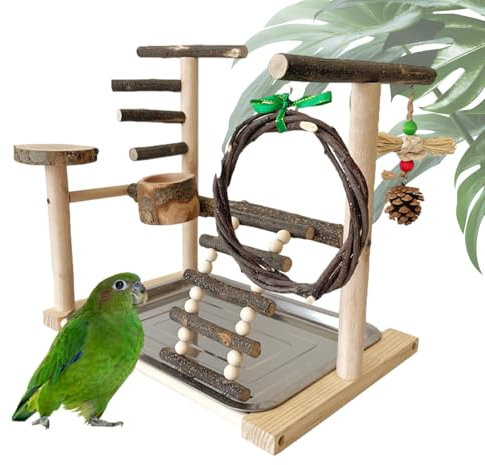 Vogelspielplatz, Beißender Papageienständer, Vogelspielzeug Spielplatz, Windmühle, tragbares Käfigzubehör, ideal für Nymphensittiche, Wellensittiche, Sittiche, 40 x 27 x 4 cm