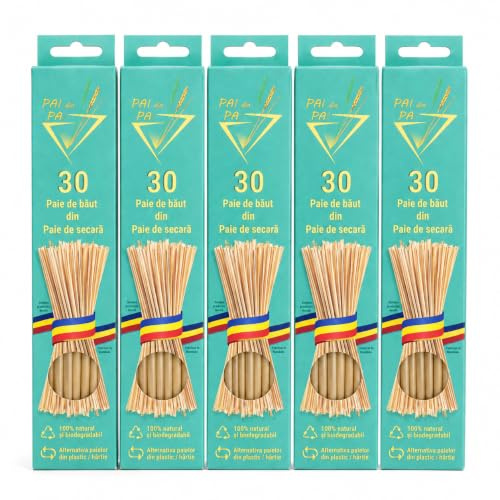 150 Natur-Trinkhalme aus 100% Roggenstroh, 5 x 30 Stück, 23 cm – Ø 3,5–6 mm für jedes Getränk – Geschmacksneutral, plastikfrei & biologisch abbaubar – Für Cocktails, Kaffee, Party & Gastro