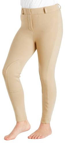 Farnell Children’s Jodhpurs - Durable Stretch Fabric, Pull-On Style, Elastic Waist & Belt Loops, Self-Fabric Knee Patches, Comfortable Fit, Machine Washable - 13-14 Years - Beige
