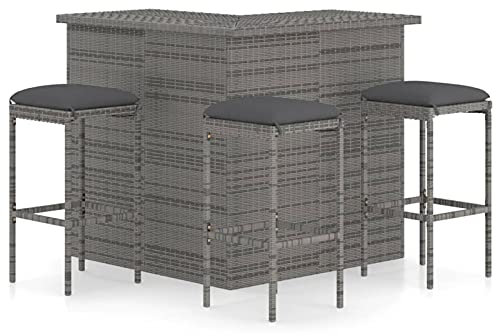 Xichuzi 4-TLG. Gartenbar-Set mit Kissen, Bistro-Set, Gartenset Tisch Und Stühle, Balkontisch, Balkon Möbel Für Kleinen Balkon, Terrassenmöbel, Bistrotisch, Gartentisch, Poly Rattan Grau
