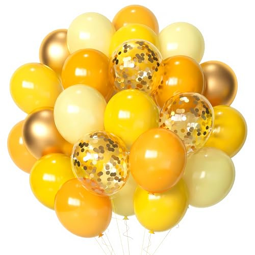 60 Luftballons Gelb Gold,12” Konfetti Luftballons Gold,Helium Ballons Geburtstag,Luftballon Bunt Girlande für Baby Shower Gender Reveal Party Supplies