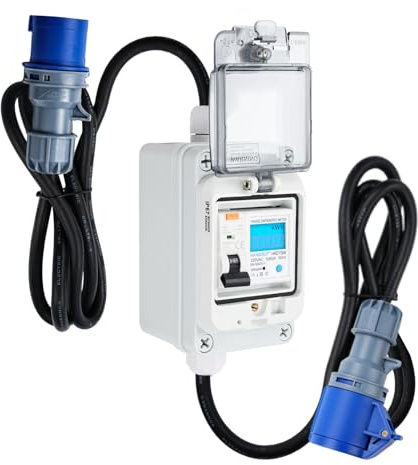 DewinLVD Compteur Électrique Numérique Mobile pour Prise de Courant Extérieur 16 A type A Disjoncteur Prise IP65 Appareil de Mesure Étanche 230 V 60 A pour Installation Industrielle Jardin