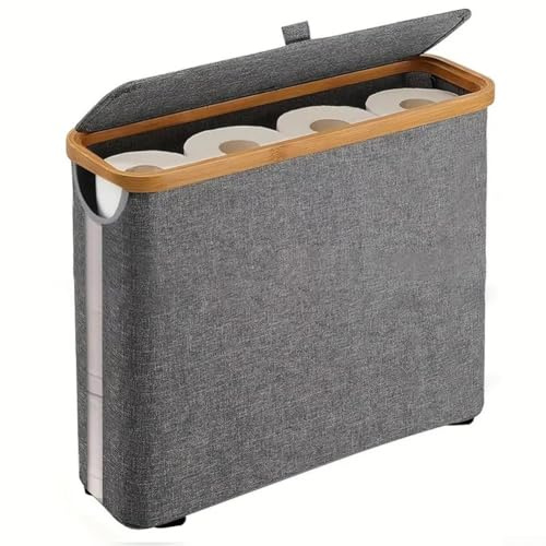 MeevrgR Cesta de almacenamiento de papel higiénico, soporte de gran capacidad para 12 rollos, contenedor de accesorios de baño versátil, montaje rápido, diseño de tela Oxford transpirable, 17.7