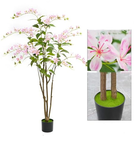 Niwugady Kunstpflanze Kunstbaum mit Blüten 150 cm, Künstliche Pflanzen im Topf Groß Rosa Fake Pflanzen für Indoor Outdoor Schlafzimmer Büro Garten Dekoration (1 Stück)
