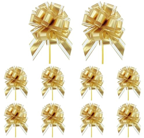 10pcs 6in Pull Bows for Gift Wrapping Pre-Made Satin & Organza Ribbon Bows, Valentine Christmas Decor, Gift Basket Bow