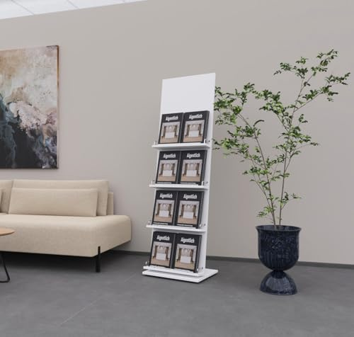 Aigentlich Prospektständer Broschürenständer Holz, 166x50x38cm, DIN-A4 Weiß | Sehr stabiler Katalogständer, Zeitschriftenständer, Flyerständer inkl. Werbefläche
