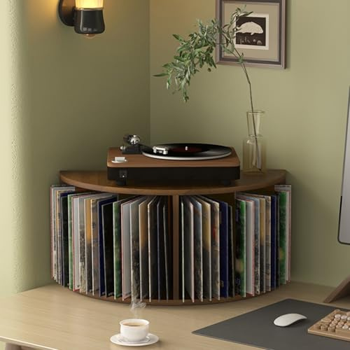 DKPLOE Schallplattenregal Holz Plattenspieler Tisch Offene Aufbewahrung Bietet Platz füR 40 Schallplatten Platzsparend füR BüCher CDs Schallplatten Und Zeitschriften(Braun)