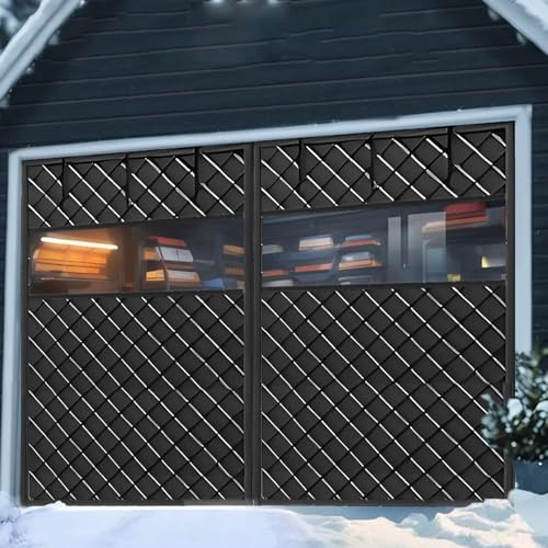 Rideau de porte de garage à isolation thermique de 4,6 x 2,1 m, kit d'isolation phonique et résistant aux intempéries pour garage de 2 voitures, tissu Oxford et coton épais avec housse de fenêtre