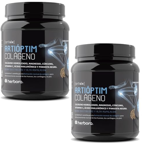 Herbora Artioptim Colágeno - Pack 2 x 350g - Con Magnesio, Ácido Hialurónico, Cúrcuma, Vitamina C y Pimienta Negra - Ayuda al Funcionamiento de los Huesos, los Cartílagos y la Piel - Sabor Naranja