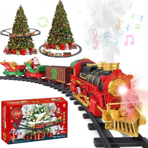 Tren para Arbol de Navidad Electrico, Comboio Arvore Natal Electrico, Trenes Eléctrico Juguete Niños con Humo y Sonido, Tren Eléctrico de Navidad para Colgar en el Árbol, para Niños 3 Años o Más
