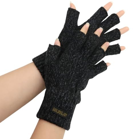VEGCOO Thermisch Wolle Fingerlose Handschuhe für Damen Herren, Warme Winterhandschuhe aus Strickwolle, Handschuhe Ohne Finger für Arbeits, Autofahren, Radfahren, Touchscreen