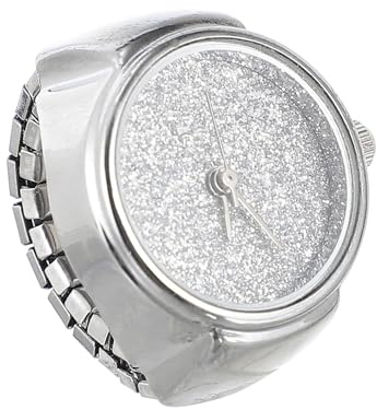 TOYANDONA Handgefertigte Quarz Ringuhr mit Glitzerdesign Uhrenring für Damen und Herren Geschenk Fingeruhr Silber