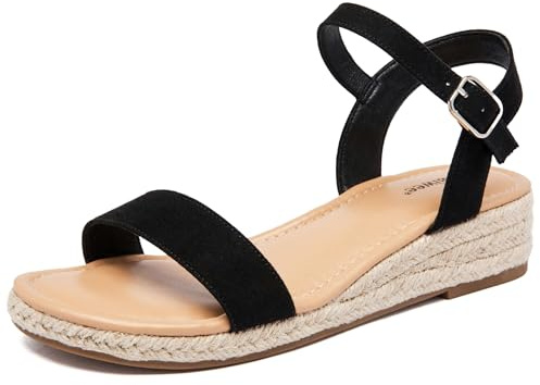Ataiwee Sandales à talon compensé à plateforme pour femmes,Sandales Espadrilles Habillées d'Été à Bride de Cheville et Bout Ouvert,Noir,38 EU,2507001