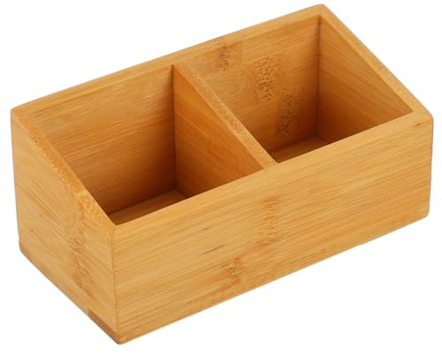HOMOBABE Wooden Tea Bag Organizer Box 2 Compartments, Small Coffee and Sugar Bag Storage Case for Home and Office, Creative Hotel Tea Box for Kitchen Countertop