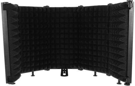 LOEFLIFA Écran Insonorisé pour Microphone 5 Panneaux en ABS et EVA Protection Antibruit Pliable Accessoire Anti-Vent et Isolation Acoustique Fixation sur Pied ou Table Bruit
