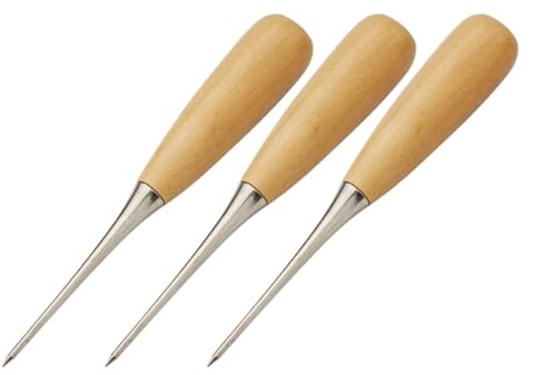 MINAOLULUS Kit Punteruolo Cucito 3 Pezzi per Punzonatura Manuale Manico Leggero, per Cucito a Mano e Lavori su Pelle e Cuoio