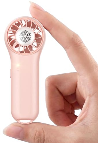 DREAMME Ventilador portátil, pequeño y potente, mini ventilador de mano recargable por USB de 4 velocidades [9 horas de trabajo], bonito bolsillo pequeño, regalos de verano para mujeres, niñas, rosa