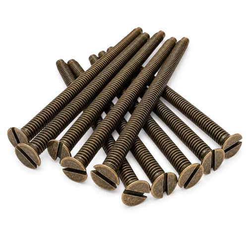 M3.5 x 50mm Antique Brass Flat Head Electrical Machine Screws - Pack of 10 | Suitable for Light Switch & Plug Socket Faceplates