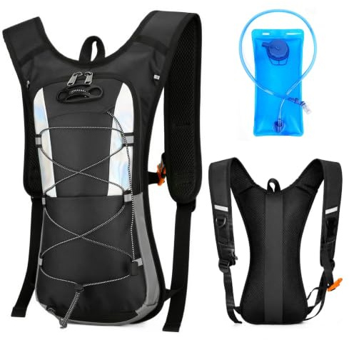 Trinkrucksack mit 2L Trinkblase,Ultraleichte Fahrradrucksack Herren & Damen | Laufen & Wandern - Wasserdicht, 3D Atmungsaktiv mit Helmnetz & Reflexstreifen für Damen & Herren, 23*5*43cm, 380g