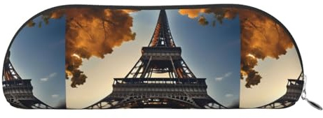PUYhgb Belle pochette en demi-cercle imprimé Tour Eiffel Paris, sac de rangement à fermeture éclair, organisateur portable pour crayons cosmétiques pour le travail, Argenté., One Size, Valise
