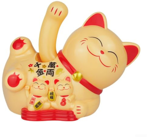 Valixirant Solar Lucky Cat Winkende Maneki Neko für Batterie, Glückskatze für Auto, Armaturenbrett, Ladendekoration, Weiß, 10 cm (Gelb)
