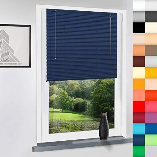 Aluminium Jalousie nach Maß, Jalousien Alu Jalousien nach maß innen Innenjalousien Maßanfertigung, für Fenster und Türen, Fenster, Klemmfix ohne Bohren (Navy, Höhe: 200cm x Breite: 170cm)