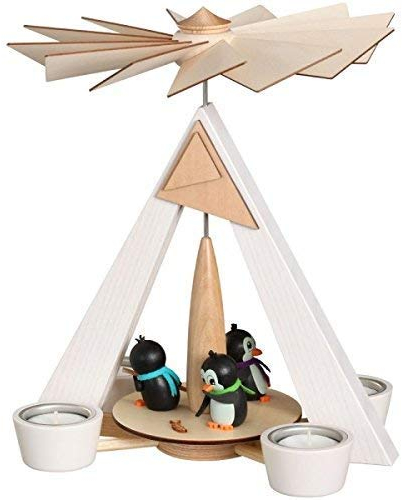 Rudolphs Schatzkiste Pirámide de Velas de té – Pingüino Blanco Altura 28 cm Nuevo Montes Metálicos Pirámide de Navidad Pirámide de Madera