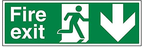 VSafety Warnschild „Fire Exit“ mit nach unten zeigendem Pfeil, Querformat, 450 x 150 mm, 2 mm dick, Hartplastik