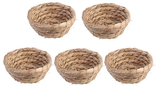 POPETPOP 5 Pièces Nid d'herbe Tissée Naturelle D'oiseau, Maison de Lit en Paille Faite à Main, Accessoires de Cage à Oiseaux pour Perruches, 11cm
