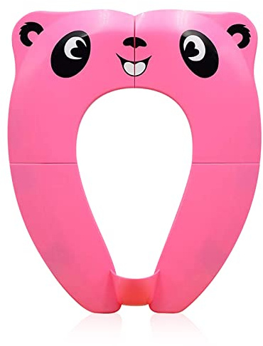 Pejoye Riduttore Water Bambini Vasino per Bambini, WC Riduttore Toilette Sedile, Vasino Portatile da Viaggio Sedile con 8pcs Cuscinetti Antiscivolo e 1 Borsa per il Trasporto, Panda Rosa