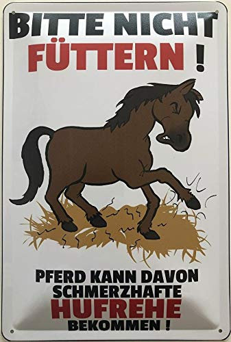 Blechschild 30 x 20 cm Warnschild für Pferde - Bitte nicht füttern - Hufrehe - Deko7