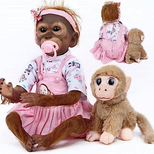 ZIYIUI 21inch 52cm Monkey Doll Reborn Wirklich lebensechte Schimpansen Handgemachte Weiche Silikon Vinyl Realistisch aussehende süße Babypuppen Kleinkind Mädchen Spielzeug