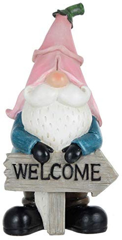 Garden Gnome Ornament Novelty Resin Standing Figure Patio Outdoor - Pink Hat