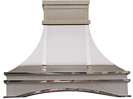 Arched Stainless Steel Range Hood Island Mount 36'' W,42'' H, CT Copper Tailor Custom Handmade Metal Kitchen Vent Hood, With 4-Speed Exhaust Fan & LED Light,SH7-S