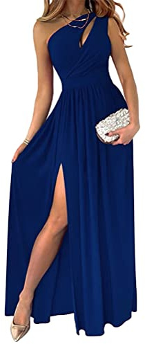 Tomwell Mujer Vestidos De Fiesta Largos con Abertura Lateral Estampado Floral Sin Mangas Cuello en V Largo para Mujer A-línea Vestido B Azul M
