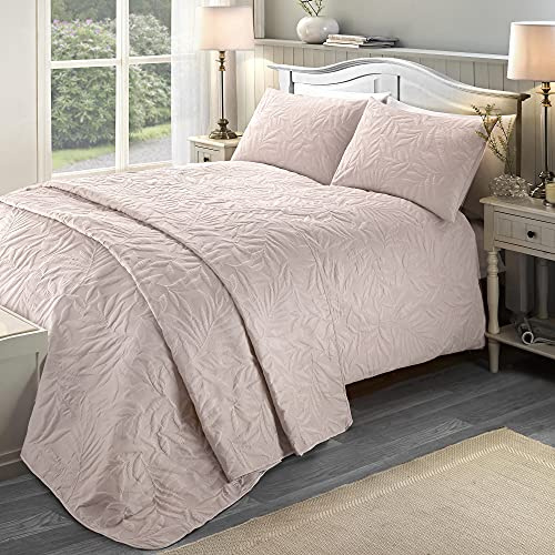 Serene - Blush Pink Leaf Embossed Duvet Cover - King Bedding Size (230 x 220cm) - Soft Touch - Leaf/Leaves Embroidery Duvet Cover in Blush Pink - Luxury Bedding Set - Luana Collection