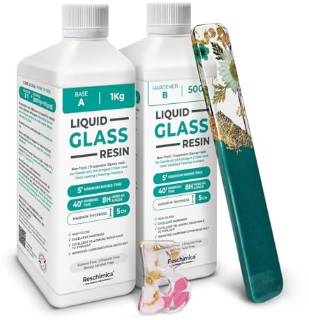 Résine Époxy Transparente LIQUID GLASS RESIN (1,5 kg) Effet Verre | Idéale pour Bricolage, Bijoux, DIY et Décorations, Créations Artistiques, Modélisme, Colorable, facile à utiliser