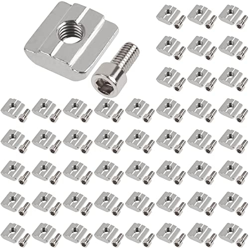 Yeepeo 50 Stück Nutensteine M8, Serie 3030 M8 Nutsteine Set T-Nut Typ B Kohlenstoffstahl T Nutenstein und Innensechskantschraube Steckverbindersatz für Aluminiumprofil-Extrusionsschlitz