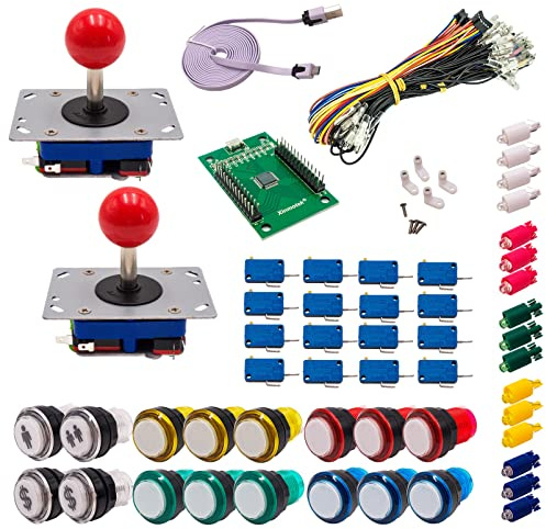 Kit Joysticks et boutons Arcade 2 Joueurs Lumineux Boutons Coeurs Blancs Joysticks Zippyy Tige Courte Boule Carte XinMoTek Jeux Vidéo Retro Gaming