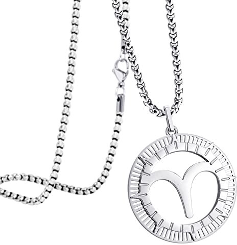 555Jewelry Stainless Steel Aries Necklace for Wife, Horoscope Constellation Necklaces for Women ‎& Ladies, Zodiac Sign Pendant for Men, Astrology Necklace for Her, 18 Inch, Silver