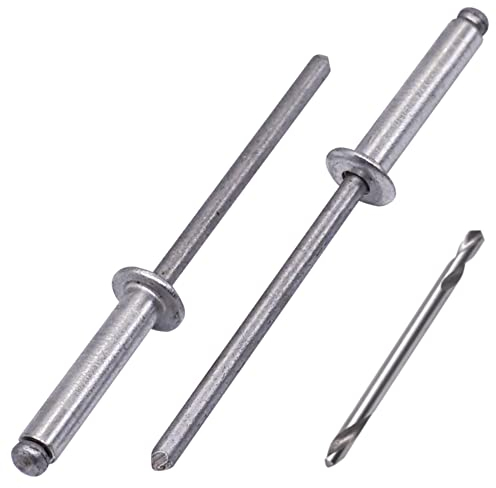 SKIR'CO (100 Stück) Aluminium Blindnieten 3,2 x 15 mm, Aluminiumdorn, Popnieten, Kuppelkopf, ein Bohrer im Lieferumfang enthalten