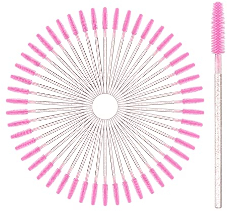 vgggrd 50PCS Pennello per Ciglia Monouso,Scovolino Ciglia,Spazzole a Cils,Mini Scovolino Cils,Lash BrushPennello per Ciglia Monouso,Kit di Pennelli per Trucco (Rosa)