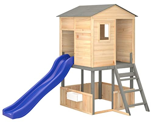 vidaXL Spielturm, Klettergerüst mit Rutsche, Kletterturm für Kinder ab 3 Jahren, Kletterhaus Spielhaus Spielplatz, Massivholz Tanne