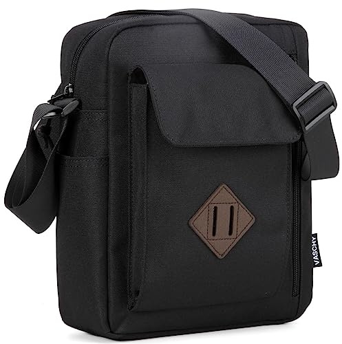 VASCHY Bolso Tela Pequeño, Bandolera Lona Hombre Bolsa Mensajero Ligero Bolsos de Hombro Casual Bolsos Messenger para Hombre Mujer para Escuela Trabajo Viaje Diario, Negro